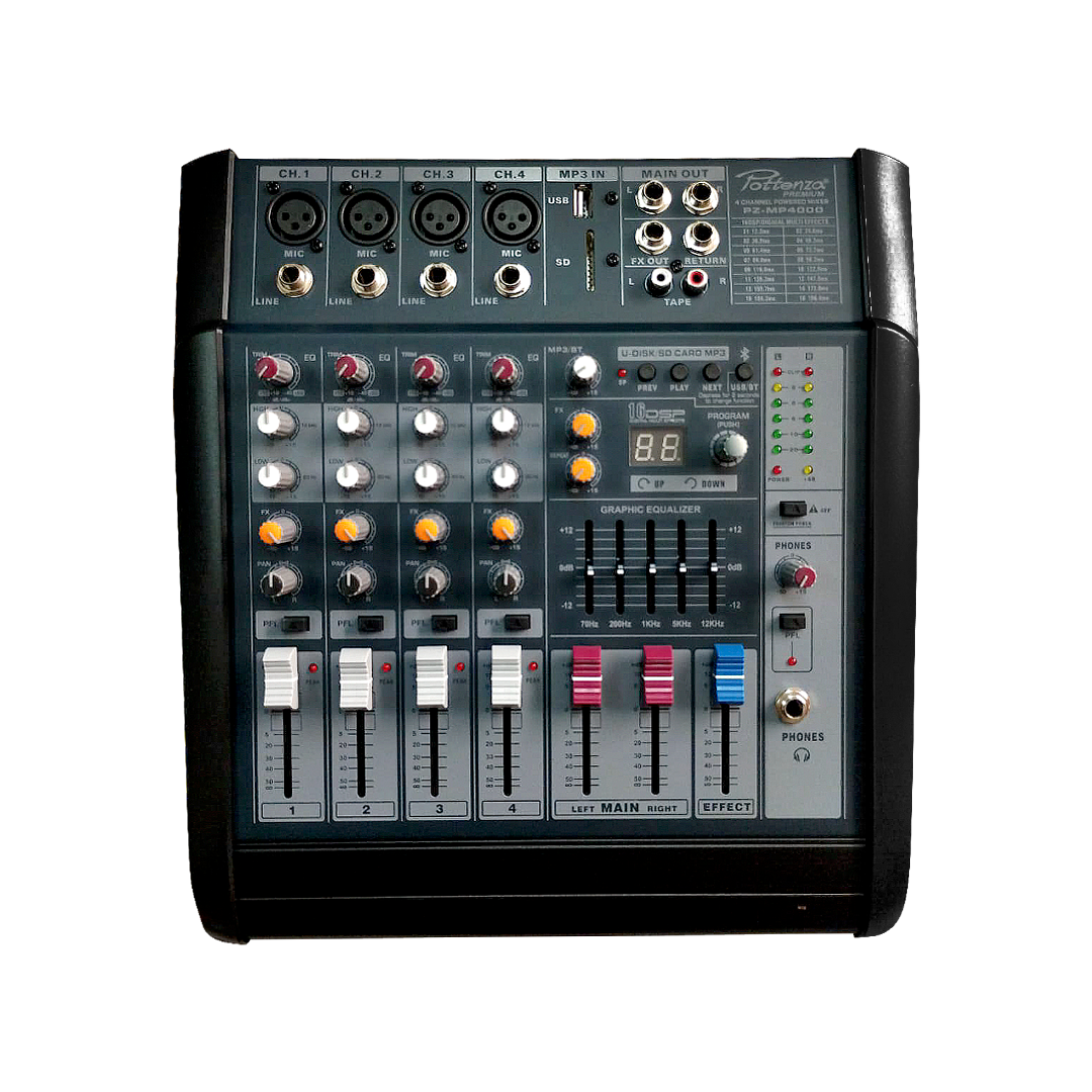 PZ-MP4000 WEB PZ-MP4000BLT Consola 4 canales 2x170W con USB BLT "POTTENZA PREMIUM" - Imagen 1