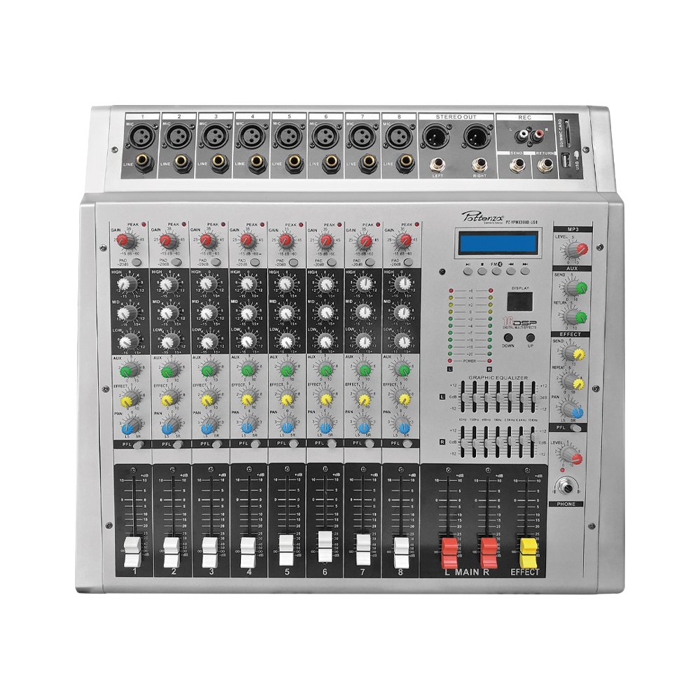 PZ-YPMX808DUSB PZ-YPMX808DUSB Consola de audio 8 canales DOBLE VENTILADOR, USB y BT "POTTENZA" - Imagen 1