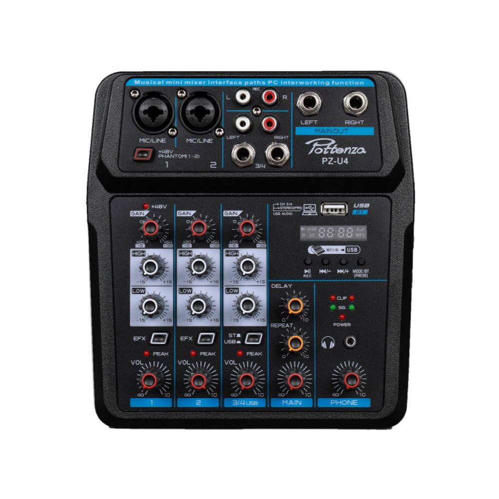 PZ-U4 PZ-U4 MEZCLADORA DE 4 CANALES C/INTERFACE A PC "POTTENZA" - Imagen 1