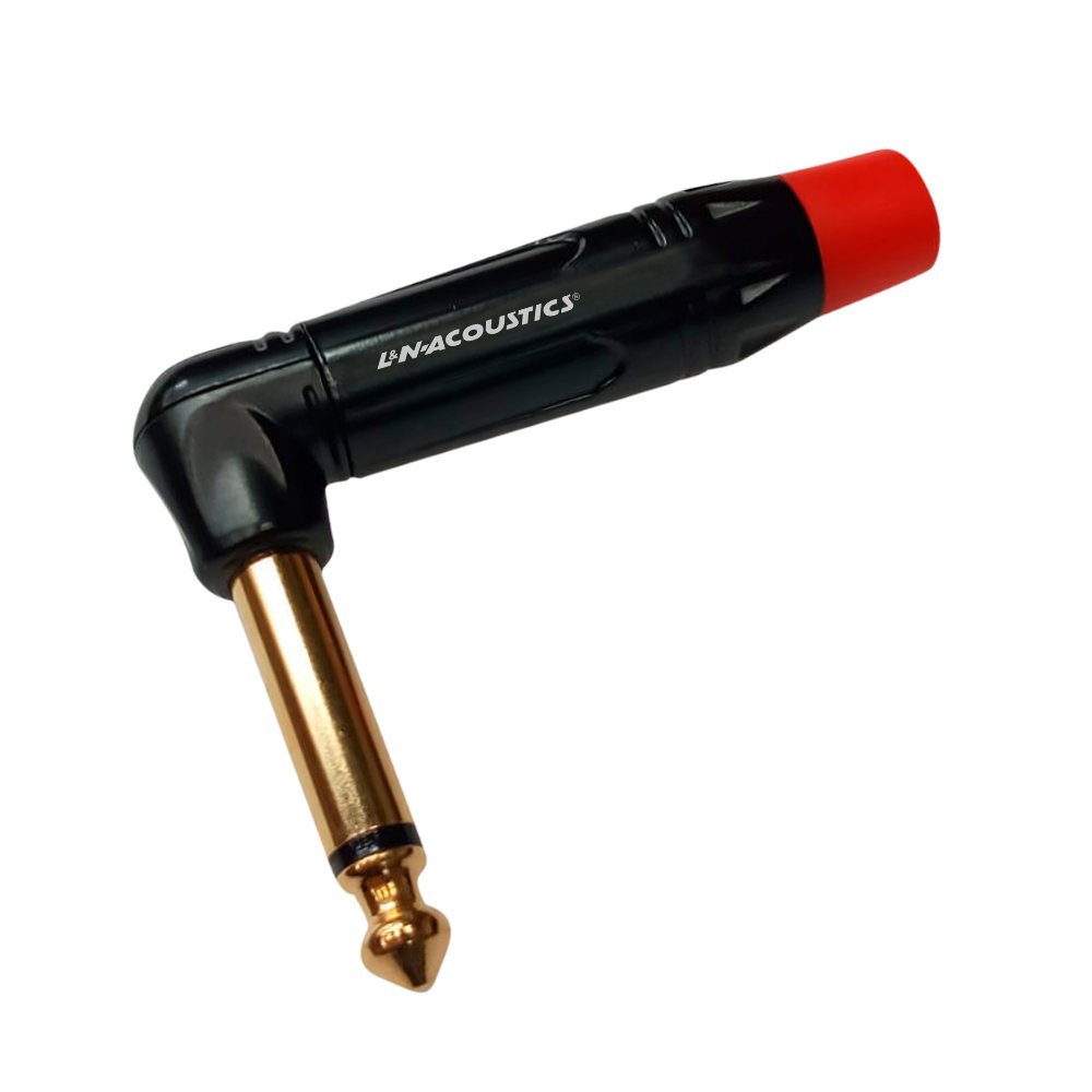 LN-148-RD LN-148-RD Conector Plug mono (TS dorado) de 6.3mm rojo en forma de L "LN-ACOUSTICS" - Imagen 1