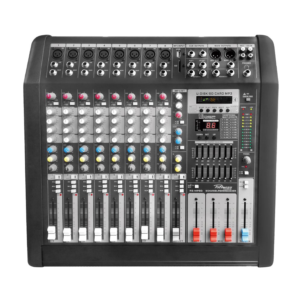 PZ-MP80 PZ-MP80 CONSOLA DE 8 CANALES 2x350 W CON USB DOBLE VENTILACION/BLUETOOTH "POTTENZA PREMIUM" - Imagen 1