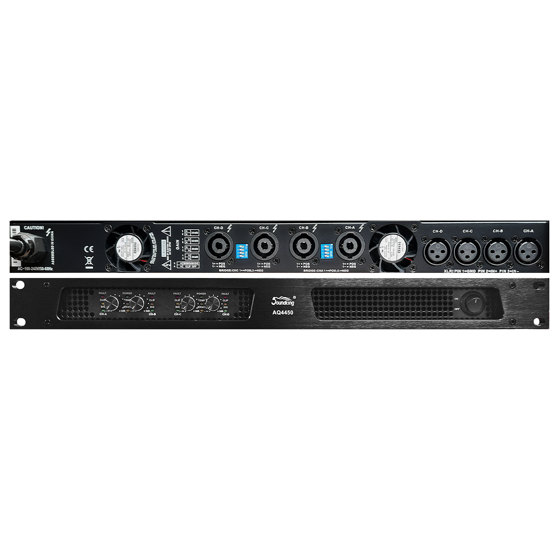 AQ4450 AQ4450 AMPLIFICADOR LIGHT 4X1300W 2 OHM MODO ESTÉREO/MONO/PUENTE ( ENTRADA DE BALANCEADA XLR) «SOUNDKING» - Imagen 1