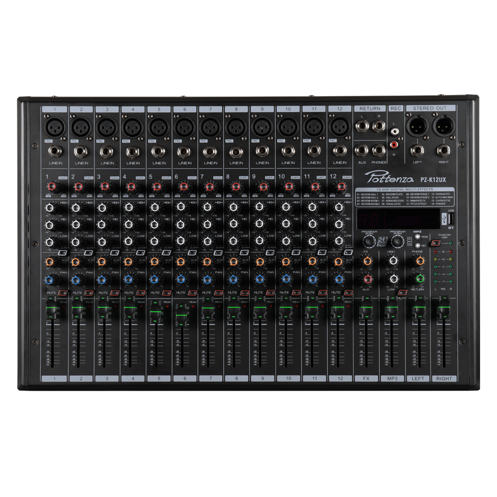 PZ-K12UX 1 WEB PZ-K12UX MEZCLADORA DE AUDIO DE 12 CANALES «POTTENZA» - Imagen 1