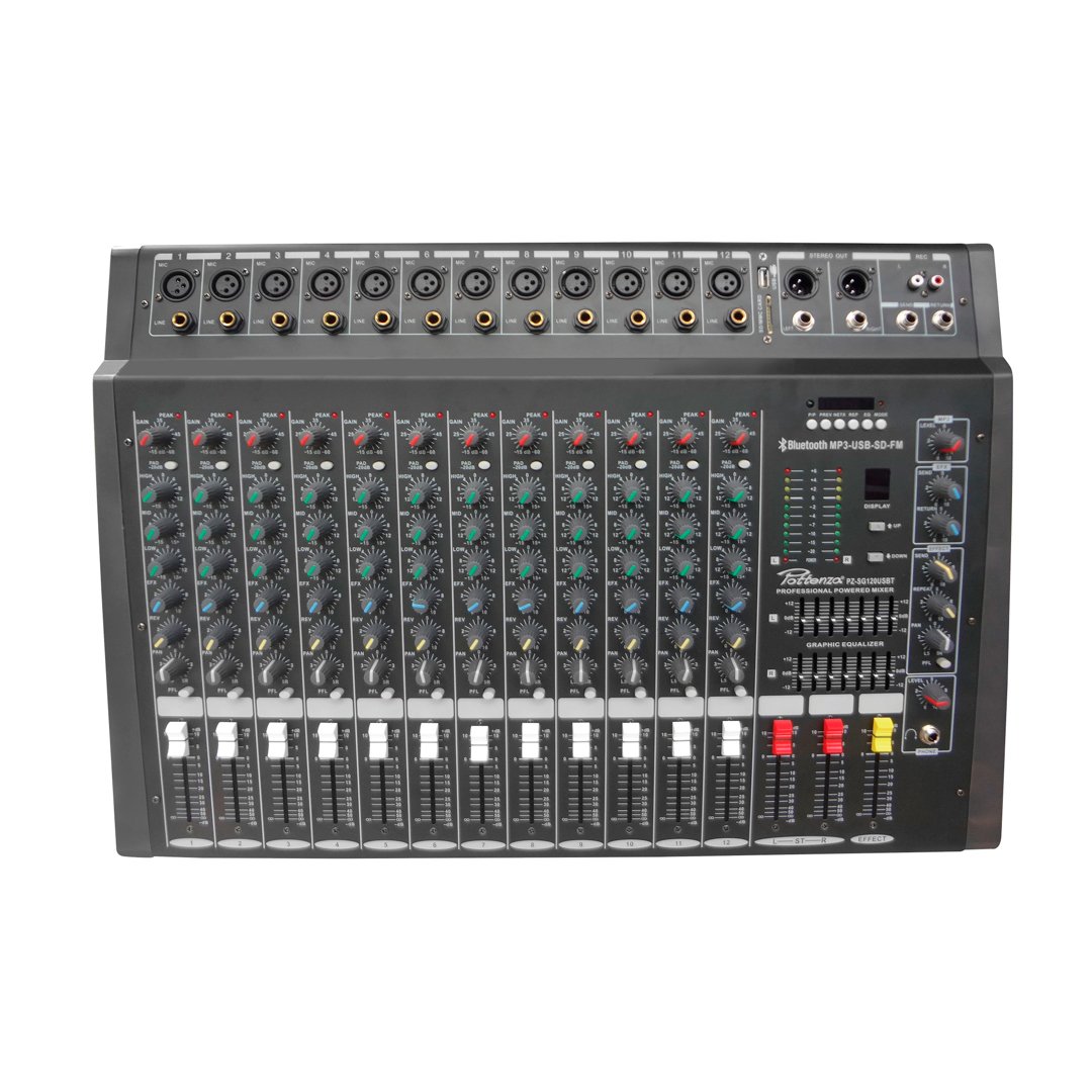 1 PZ-SG120USB CONSOLA DE AUDIO 12 CANALES AMPLIFICADA USB, MP3, DOBLE VENTILADOR, BT, CONTROL REMOTO - Imagen 1