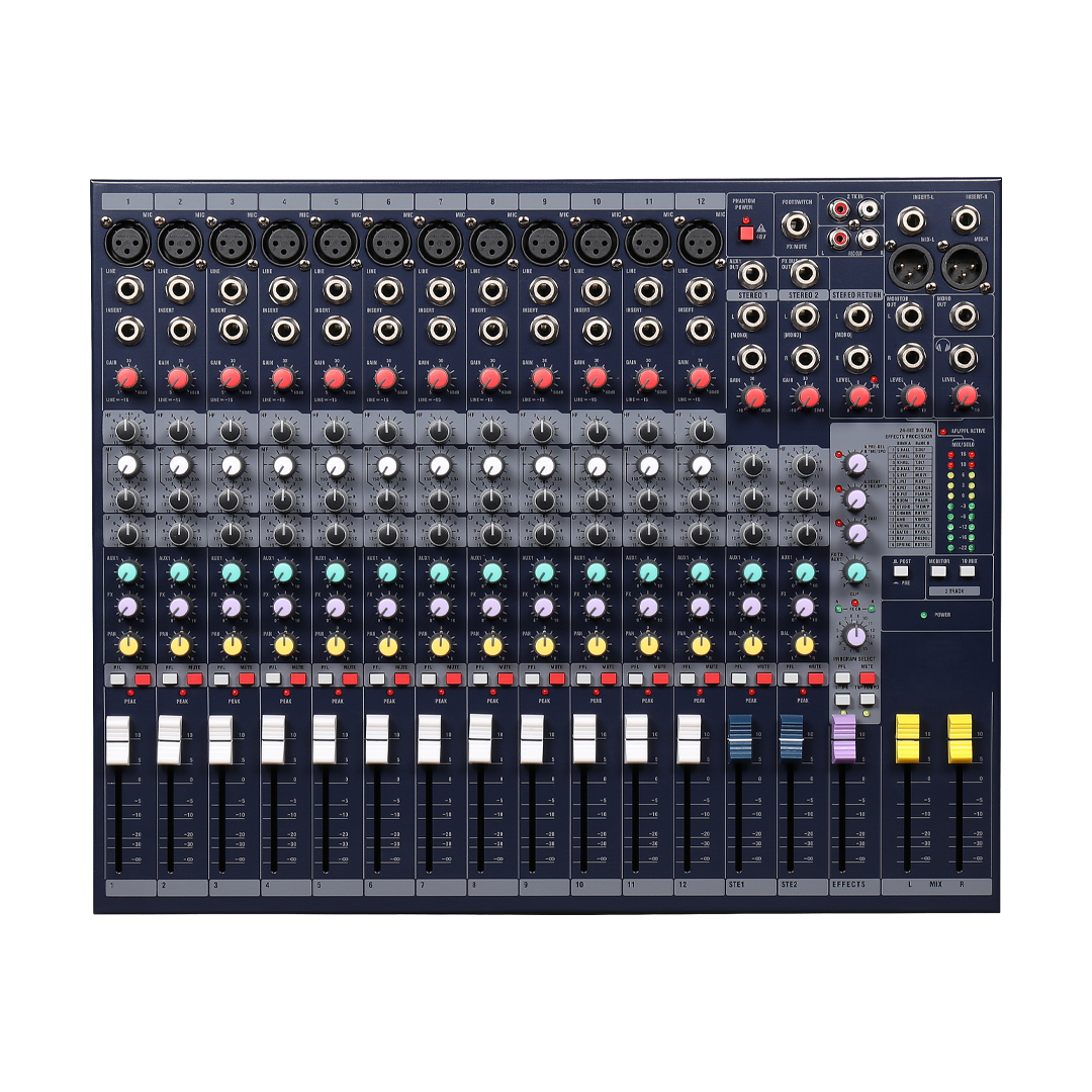 PZ-EF12 WEB PZ-EF12 MEZCLADORA DE AUDIO DE 12 CANALES + 2 CH STEREO C/DSP/48V PHANTOM "POTTENZA" - Imagen 1
