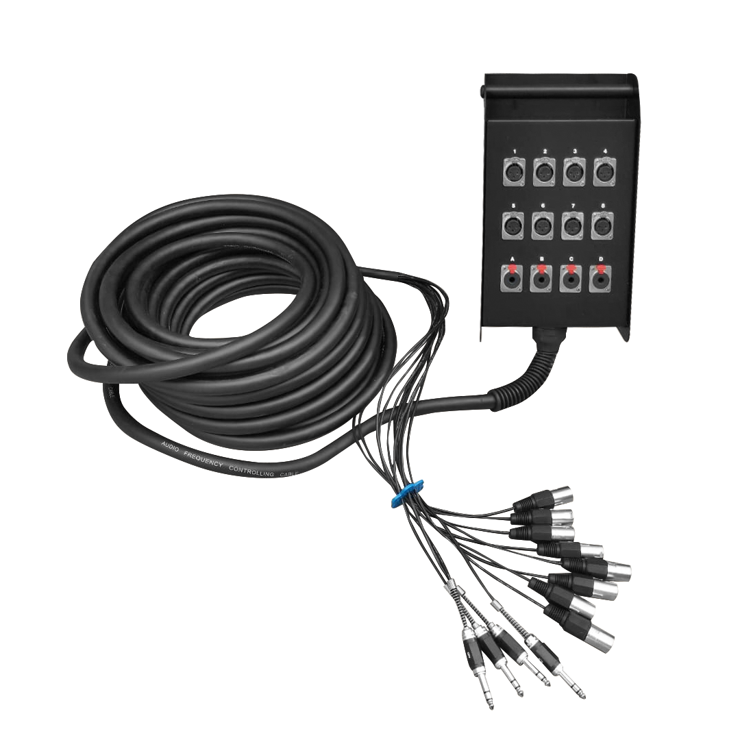 AH202-20M-FOTO.png AH202/20M MEDUSA 12 VIAS (8 JACK XLR + 4 JACK STEREO 6.35MM) 20M CON FUNDA"SOUNDKING" - Imagen 1